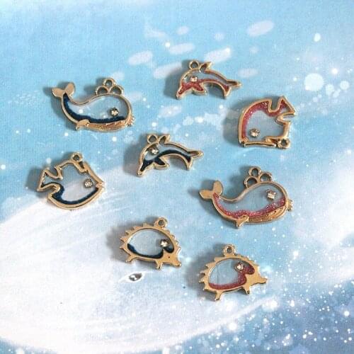10pcs/lot New Pearlescent Pink Whale Dolphin Hedgehog Transparent Pendant Jewelry Alloy Metal Enamel Pendant XL780