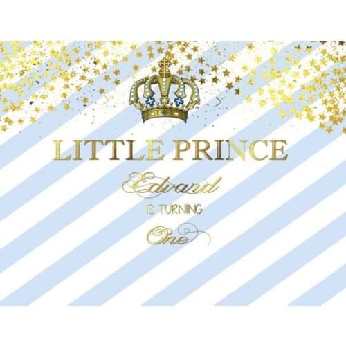 Custom Blue And Gold Prince Crown Baby Shower Striped Star background Computer print birthday backdrops