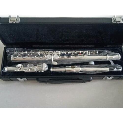 Western Concert Flute Silver Plated 16 Holes C Key Cupronickel Woodwind Instrument with Cleaning Cloth Stick Bag