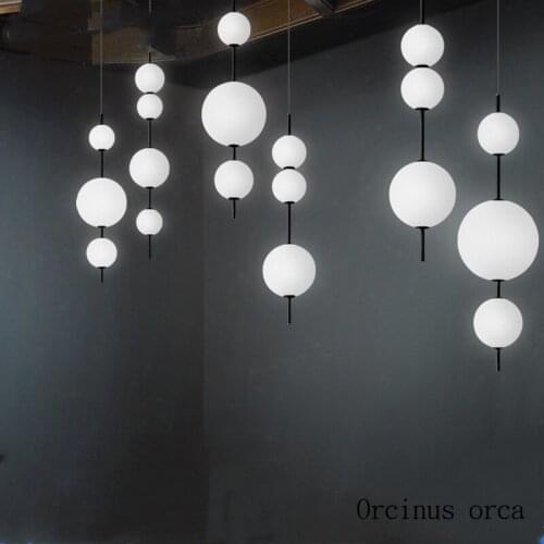 Nordic modern LED glass bulb chandelier restaurant bar bedroom postmodern creative personality white ball chandelier