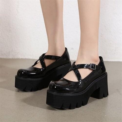 PXELENA Plus Size 35-42 Women Cross Tied Gladiator Pumps 2021 Fall Spring Platform Punk Rock Gothic Shoes Chunky Heels Cosplay
