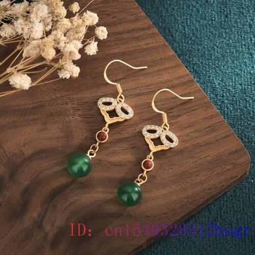 Green Jade Bead Earrings Chalcedony Natural Zircon Amulet Gemstone Gifts Fashion Jewelry Women Crystal 925 Silver