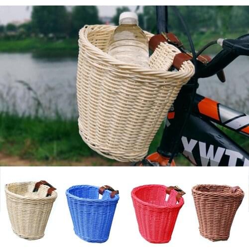 Wicker Bicycle Basket Children Bicycle Front Handlebar Mount Basket Hand-woven Rattan Bicycle Storage Holder Bike Accessories