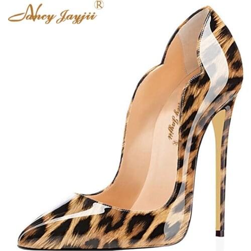 Yellow Leopard Shoes Womens Sexy Pointy Toe High Heels Patent Leather Cute Pumps Wedding Evening Dress Stilettos Shoes Women