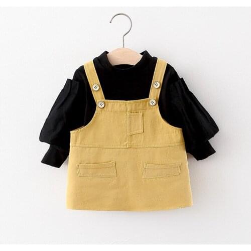 Spring Fall Toddler Girls Clothes Long Sleeve Turtleneck Shirts Strap Dress 2pcs Kids Suits for Girl Children Clothing Set 1-5Y