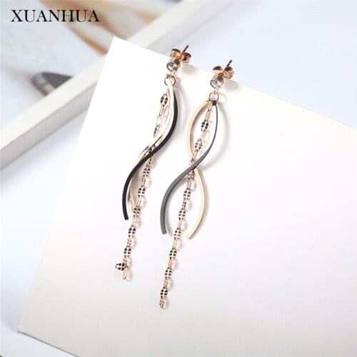 XUANHUA Stainless Steel Jewelry Woman Rose Gold Tassel Drop Earrings For Women Earings Fashion Jewelry Accessories Mass Effect