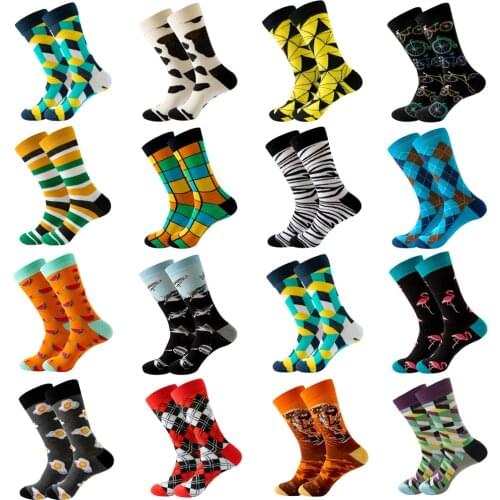 Mens Funny Happy Socks Fine Paragraph Diamond Pattern Argyle Three-dimensional Tube Geometric Funny Large size Combed Cotton
