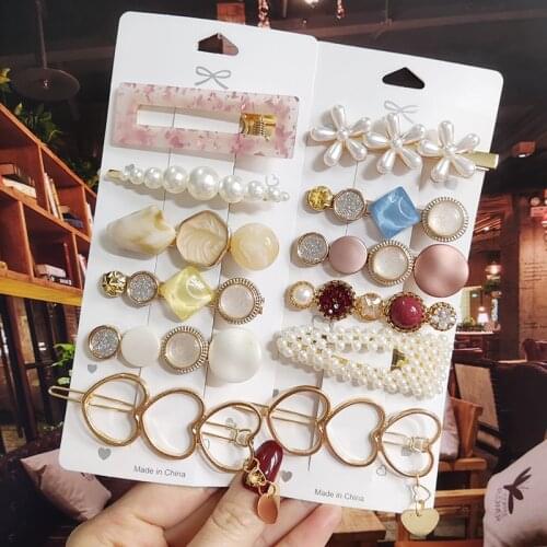 Pearl Hair Clip For Women Fashion Crystal Hairpins Girl Geometric Hair Barrettes Hairgrip Side Clip Hair Accessories Wholesale