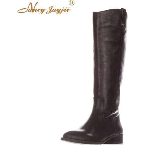 Winter Women Shoes Adult Female Boots Ladies knee-High Square Heel Solid Round Toe Basic Mature Fashion Nancyjayjii Leisure 2019