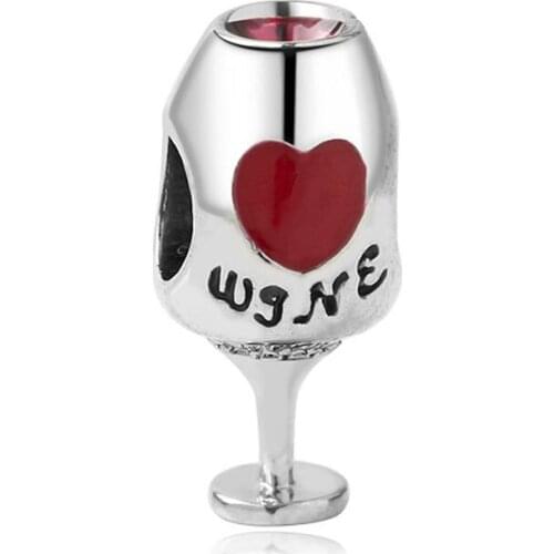 1PC Silver Plated Red Wine DIY Beads Charms Fit European Pandora Charm Bracelets & Bangles Jewelry Making Accessories