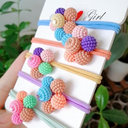 300pcs/lot DIY Simple Resin Myrica Rubra Balls Hair Bands Flowers Double-deck Rubber Band Hair Styling Tools Accessories HA1044