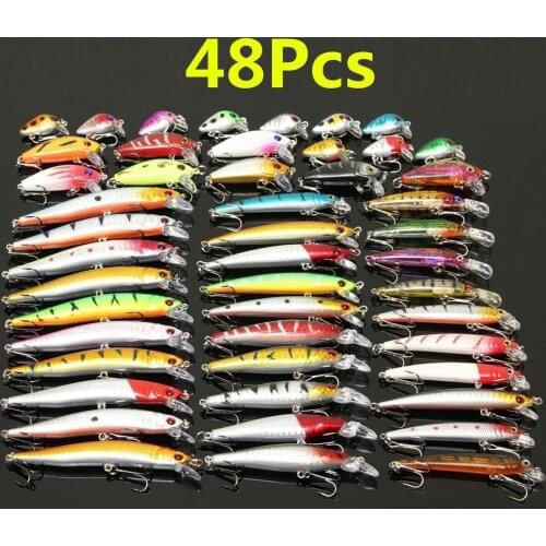 48Pcs/set All Kinds of Minnow Fishing Lures Artificial Baits Crankbaits Sharpen Hooks Tackle