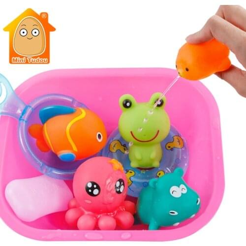 9PCS Cute Soft Rubber Float Squeeze Sound Baby Bath Toys Play Animals Water Toy For Kids Pool Toys