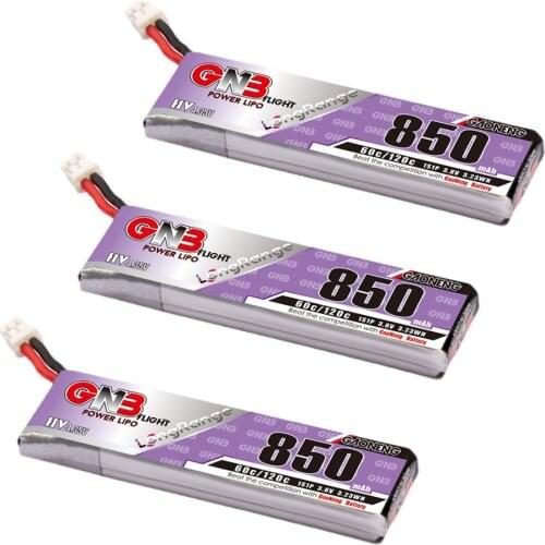 3PCS GAONENG GNB 1S 850mAh 3.8V 60C HV 4.35V Light Weight Long Fly Times Lipo Battery with PH2.0 Plug For FPV Drone