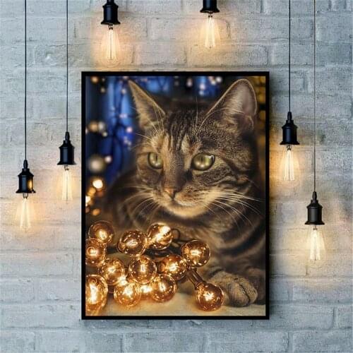 Huacan 5D Diamond Painting Animal Cat Full Square Rhinestone Picture Diamond Embroidery Round Drill Cross Stitch Home Decor