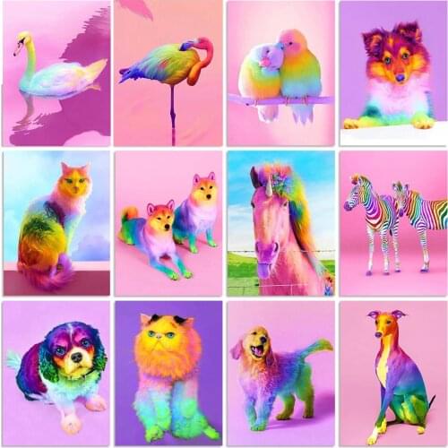 5D DIY Diamond Painting Color Animal Flamingo, Cat, Dog Cross Stitch Kit Diamond Embroidery Mosaic Home Decoration Painting
