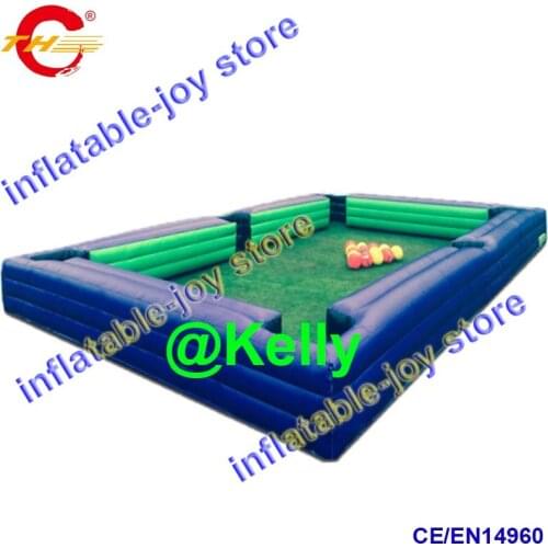 Free door shipping inflatable snooker pool table, blue inflatable foot snooker game, inflatable soccer billiard snooker game
