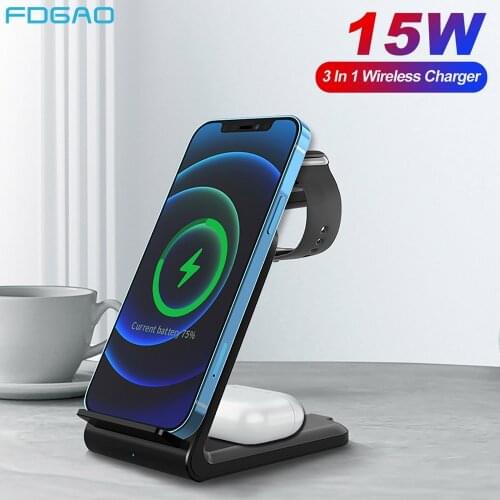 4 in 1 15W Qi Wireless Charger for iPhone 12 11 XS XR X 8 Apple Watch Airpods Pro Samsung S20 S10 USB Fast Charging Phone Holder