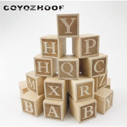 Nursery Baby 26Pc Letter Blocks Toy 4cm Alphabet Blocks Rustic Baby Girl or Boys Decor Christmas Kids Gifts Children Toys