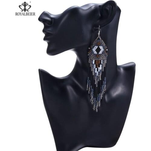 RoyalBeiery Bohemian Pendant Earrings Luxury Long Tassel Drop Earrings Acrylic Beads Multicolor Hanging Earrings Send Girlfriend