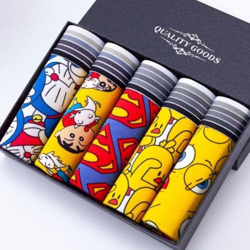 5pcsMen Boxers Cartoon Printed Breathable Comfortable Underwear Man Boxers Elastic Shorts Underpants Male Soft Boxer Panties Men