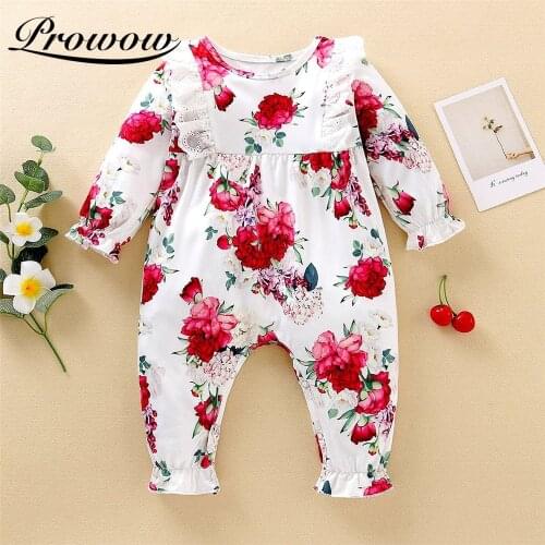 Prowow Floral Girls Baby Clothes Lace Flying Sleeve Newborn Jumpsuits For Kids Toddler Clothing Cute Infant Baby Girls Overalls