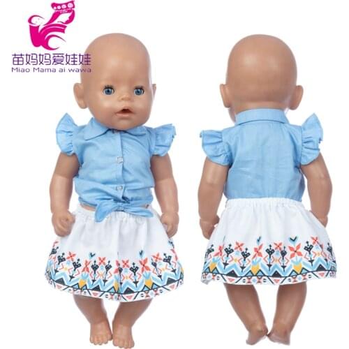 Baby Doll Blue Blouse Floral Skirt For 18 Inch Girl Dolls Clothes Toys Wears Birthday Gifts