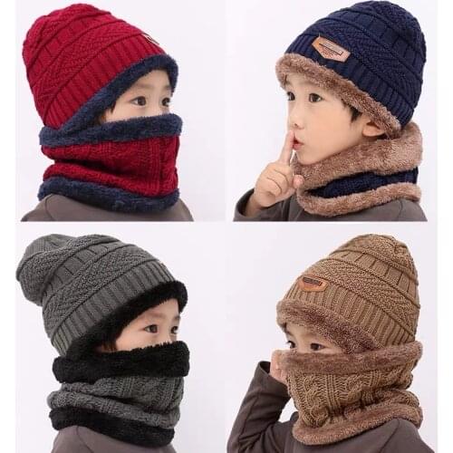 Childrens hat wool and fleece baby autumn and winter ear protection warm hat scarf two sets of men and girls scarf fashion