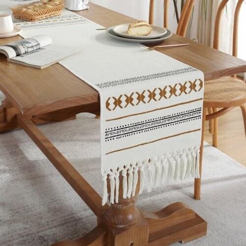 Cilected Nordic Ins Cotton Printing Table Runner Modern Minimalist Tassel Coffee Table Cover Cloth Home Decoration Bed End Towel
