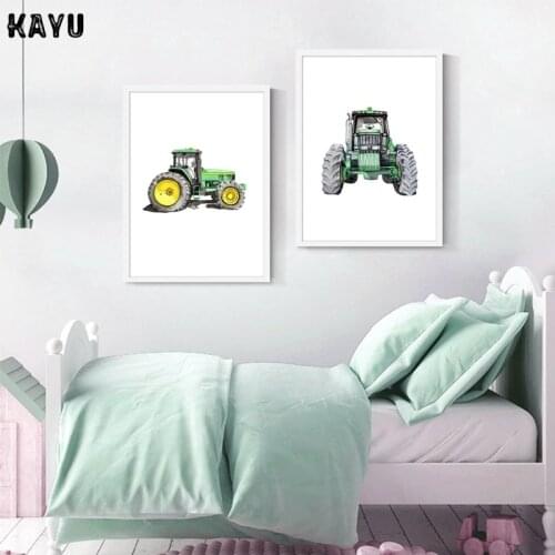 John Deere Tractor Watercolor Painting Boys Room Decor Farm Equipment Tractor Canvas Print Nordic Poster Nursery Wall Art Decor