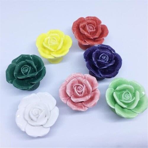 Rose Shaped Ceramic Kitchen Cupboard Handles Ceramic Furniture Handle Cabinet Drawer Knobs Door Knobs Furniture Pull Handles
