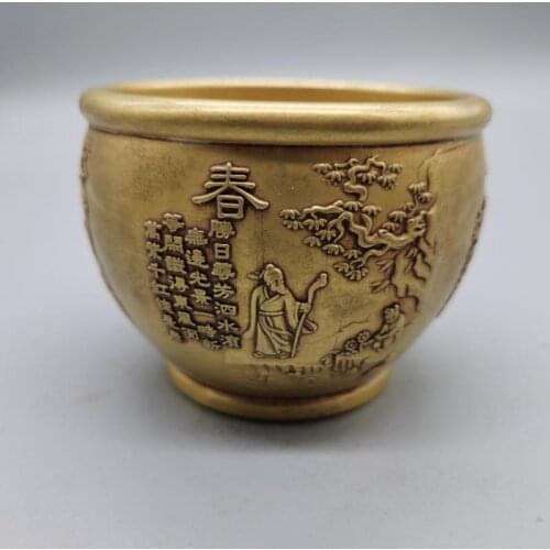 Chinese brass copper Coral fish Statue Small water tank carving Four seasons scenery spring summer autumn winter Incense burner