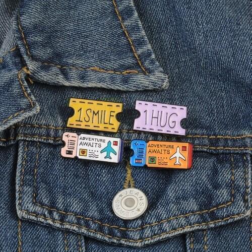 Travel Explorers Airline Colorful Couple Tickets Brooch Label Pins Backpack Journey Enamel Pin Badge Brooches Lover Kid Jewelry