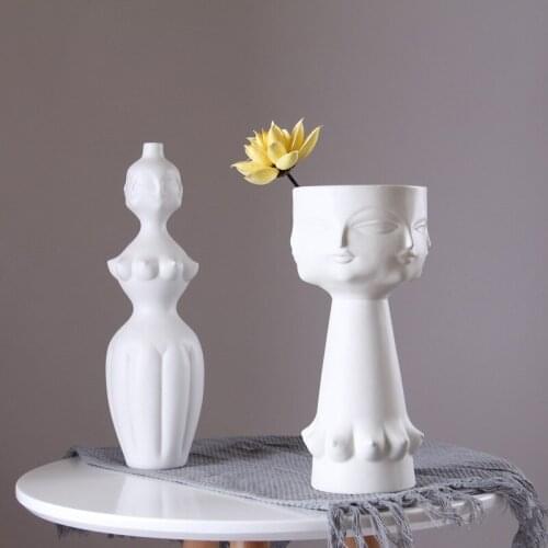 Creative Fuman Face Body Ceramic Dry Flower Art Face Flower Nordic Vase Home Living Room Decoration Accessories Table Decor