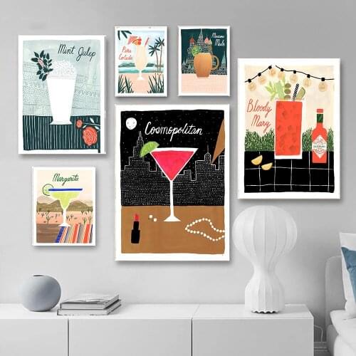 Kitchen Champagne Cocktail Canvas Painting Wall Art Nordic Posters and Prints Wall Pictures for Living Room Decoration Frameless