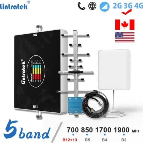 Lintratek 5Band Signal Booster 4G 3G 2G B12 B13 700 CDMA 850 Cellular Amplifier AWS 1700 PCS 1900 USA Canada Mobile Repeater