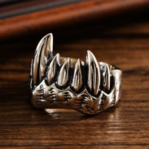 BOCAI 2021 Fashion s925 Silver Jewelry Retro Personality Dragon Claw Ring Man Single Domineering Male Ring