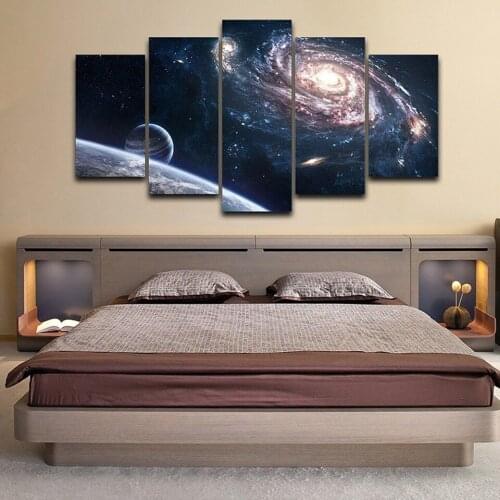 Modular Canvas Painting 5 Panel Frame Outer Space Planet Landscape Hd Print Stick On The Wall For Living Room Home Decor Picture