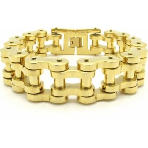 Bracelet Mens Accessories, 22mm Huge Heavy Motor Bike Chain Motorcycle Chain Bracelet, Fashion Men Gold Jewelry