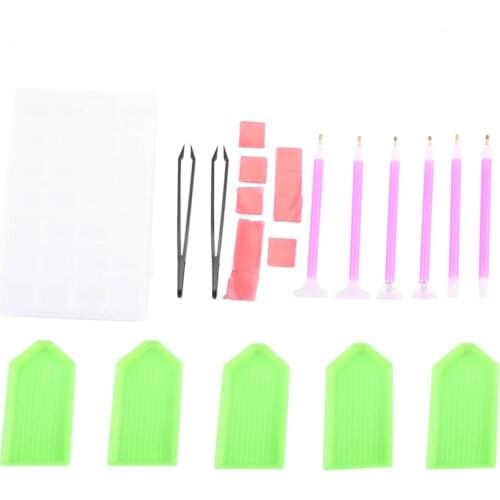 24 Pieces DIY Diamond Painting Cross Stitch Tool Set Including Diamond Stitch Pen, Tweezers, Glue, Plastic Tray and Diamond Embr