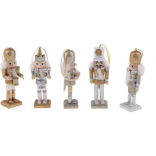 5pcs Sparkling Nutcracker Ornaments Set, Wooden Nutcracker Hanging Decorations for Christmas Tree Figures Puppet Toy Gifts