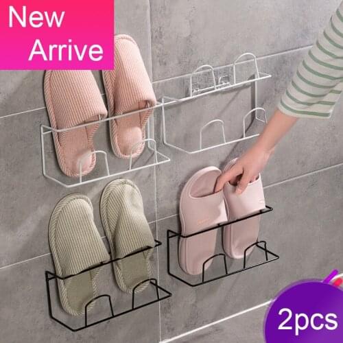 Wall Mount Two-tier Shoe Rack Slipper Shelf Storage Organizer Bathroom Shower Room No Drilling No Tool (2 pcs/ Pack)