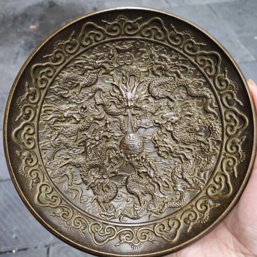 Pure copper Jiulong Xizhu plate, Old style home decoration