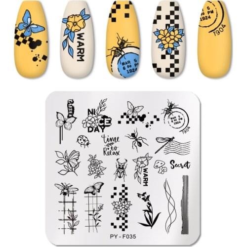 PICT YOU Nail Stamping Plates Insects Plant Pattern Nail Art Plate Stencil Line Pictures Christmas Theme Image Plates Mold