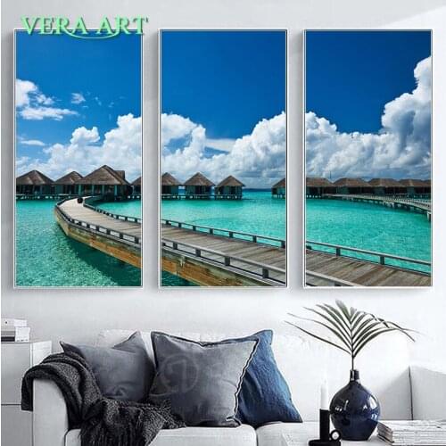 Canvas Poster Art Morning Sunrise Sea canvas Painting 3 Piece Modern Picture Poster Art Wall Pictures Living Room Home Decor