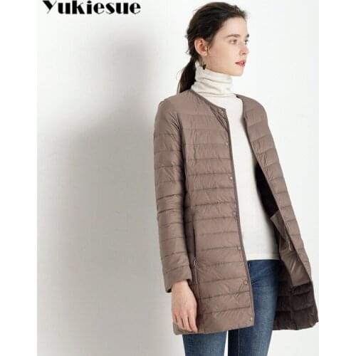 New Winter 2019 Women Down Jacket Ultra Light White Duck Down Long Coat Slim O-Neck Warm Inner Bottoming Garment Plus size 4xl