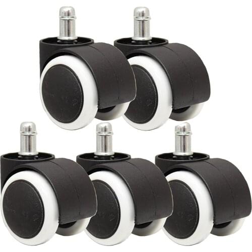 50mm Office Chair Roller Castor Wheels - Set of 5 - black&white