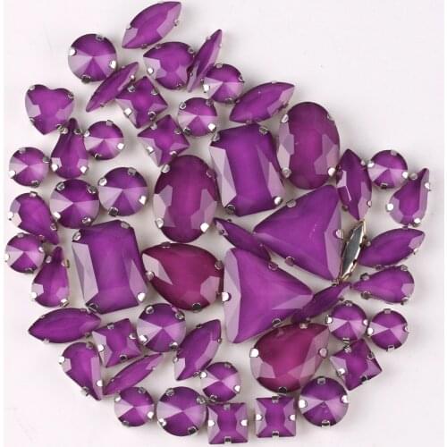 Silver claw settings 50pcs/bag shapes mix jelly candy Lt amethyst glass crystal sew on rhinestone for garment shoes bags diy
