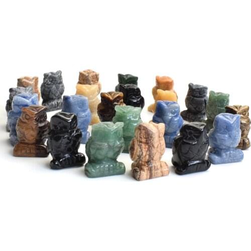 1.5 INCHES Height Small Size Owl Statue Crafts Natural Chakra Stone Carved Crystal Reiki Healing Animal Figurine 1pcs