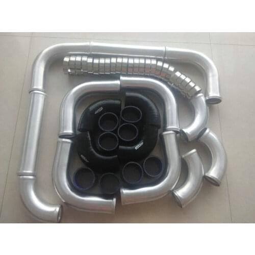 Universal 2.5" 64mm Aluminum Universal Intercooler Turbo Piping pipe Kit + black hose